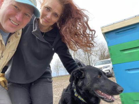 Cam, Kate & Whiskey the Dog Installing Beehives